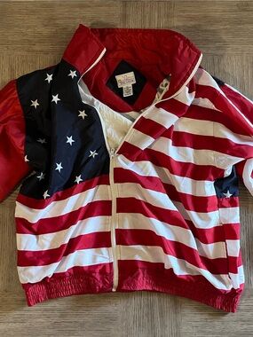 Vintage 90s USA Flag Windbreaker Jacket Large